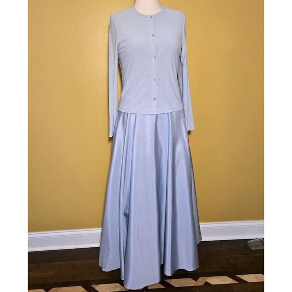 JS COLLECTIONS Size 8 Light Blue Full Length Gown Cardigan Dress Tulle MOTB Max - Picture 2 of 16